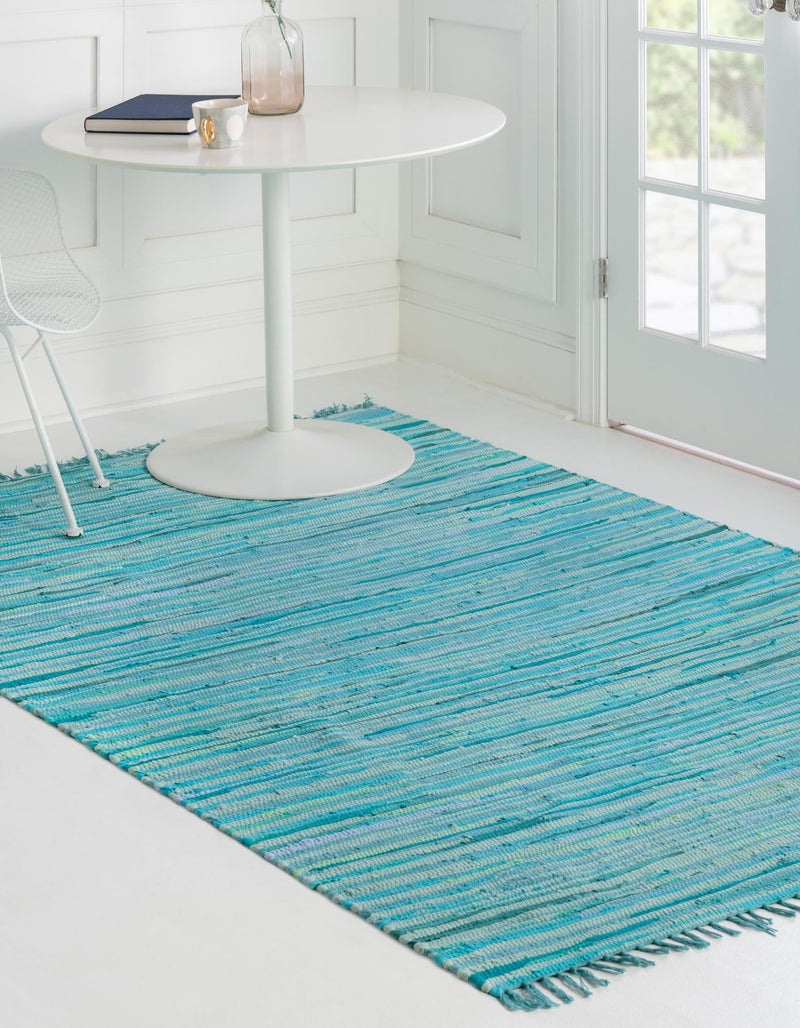 Indigo Weave Cotton Collection Area Rug - Santorini (Light Blue) Rectangle Light Blue  lifestyle 4