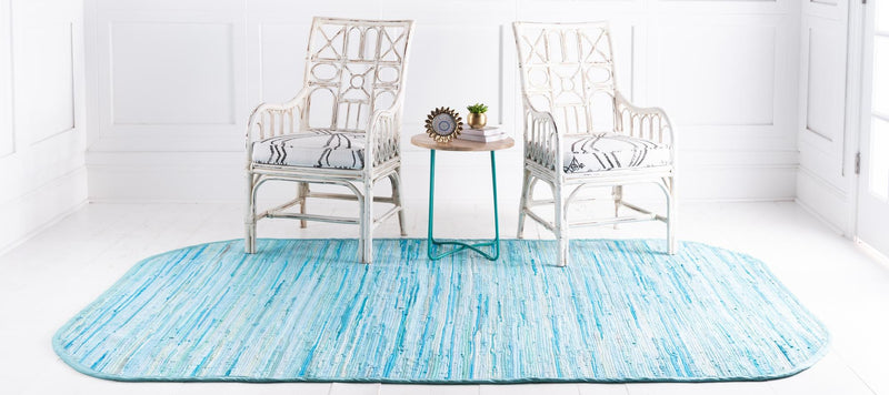 Indigo Weave Cotton Collection Area Rug - Santorini (Light Blue) Oval Light Blue  lifestyle 33