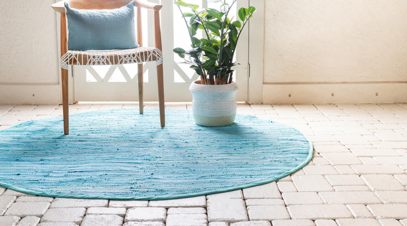 Indigo Weave Cotton Collection Area Rug - Santorini (Light Blue) Round Light Blue  lifestyle 30