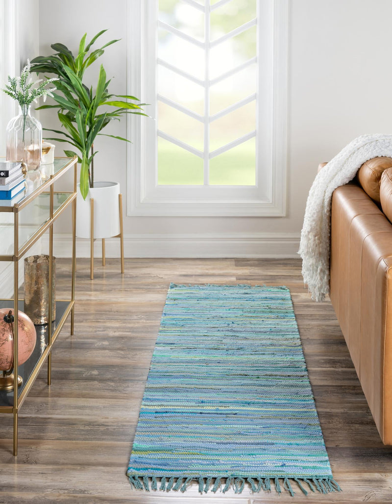 Indigo Weave Cotton Collection Area Rug - Santorini (Light Blue) Runner Light Blue  lifestyle 36