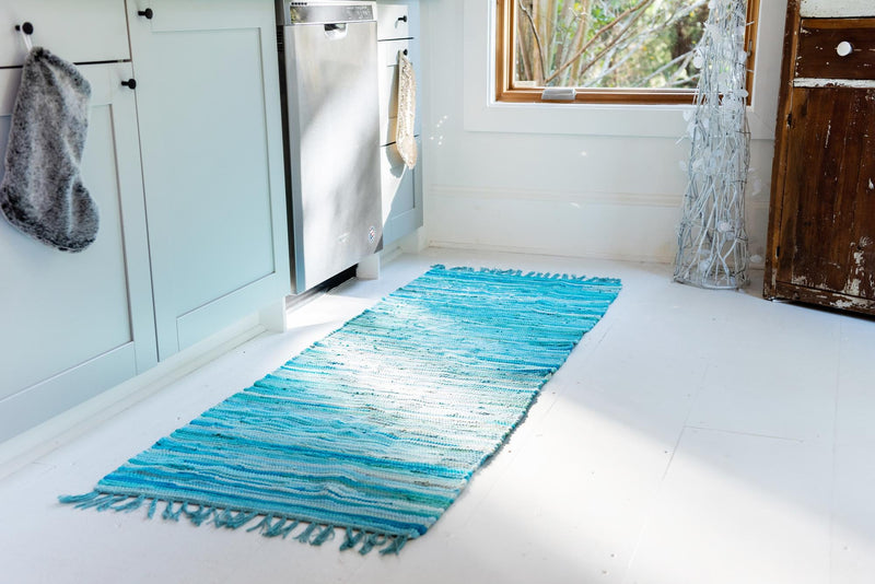 Indigo Weave Cotton Collection Area Rug - Santorini (Light Blue) Runner Light Blue  lifestyle 72