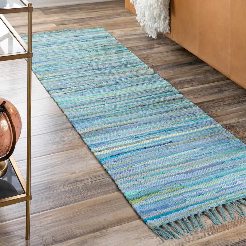 Indigo Weave Cotton Collection Area Rug - Santorini (Light Blue) Runner Light Blue  lifestyle 75