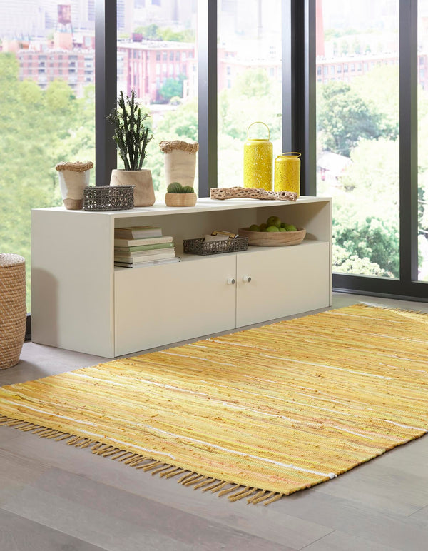 Indigo Weave Cotton Collection Area Rug - Santorini (Yellow) Rectangle Yellow  lifestyle 3