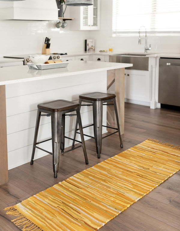 Indigo Weave Cotton Collection Area Rug - Santorini (Yellow) Runner Yellow  lifestyle 24
