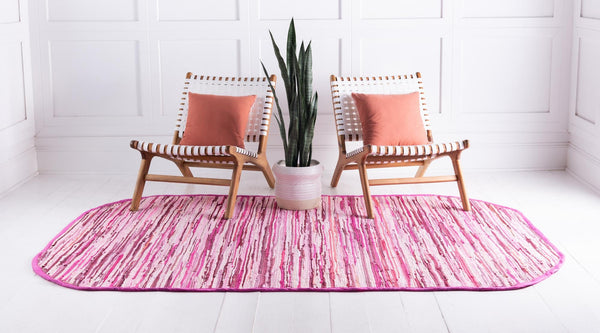 Indigo Weave Cotton Collection Area Rug - Santorini (Pink) Oval Pink  lifestyle 22