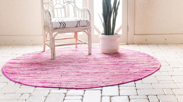 Indigo Weave Cotton Collection Area Rug - Santorini (Pink) Round Pink  lifestyle 19