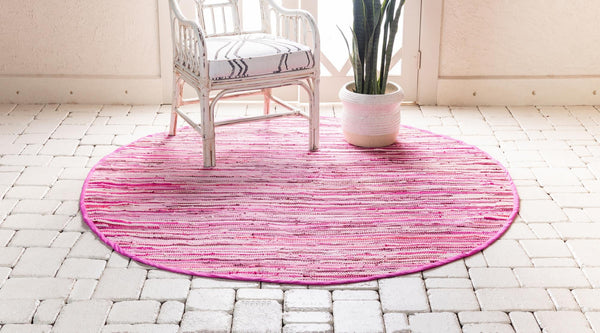 Indigo Weave Cotton Collection Area Rug - Santorini (Pink) Round Pink  lifestyle 23