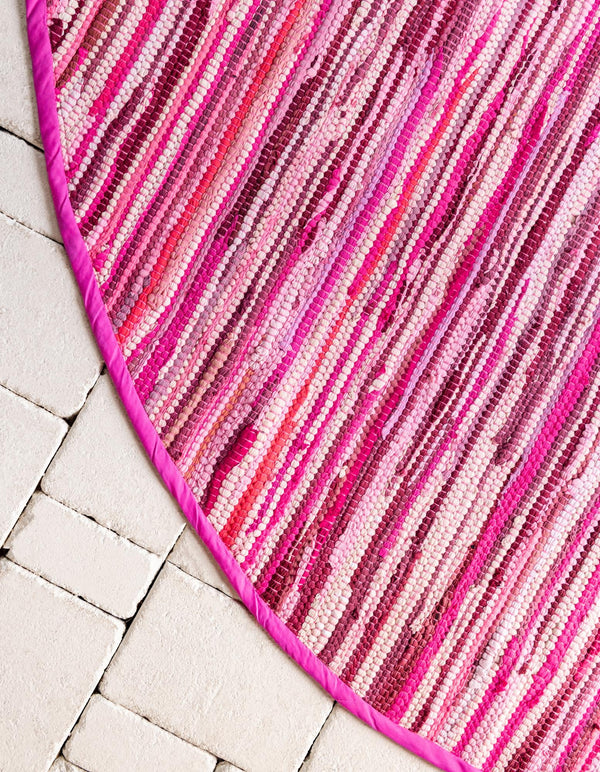 Indigo Weave Cotton Collection Area Rug - Santorini (Pink) Round Pink  lifestyle 37