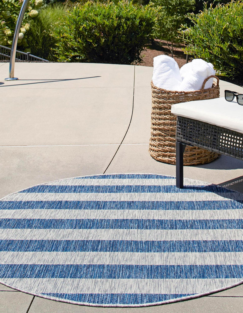 Patio Stripe Harmony Collection Area Rug -  Veranda Round Blue  lifestyle 3