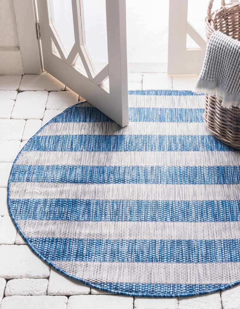 Patio Stripe Harmony Collection Area Rug -  Veranda Round Blue  lifestyle 5