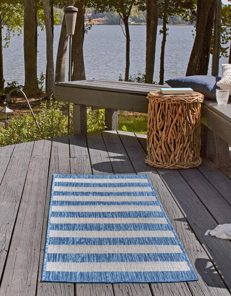 Patio Stripe Harmony Collection Area Rug -  Veranda Runner Blue  lifestyle 63