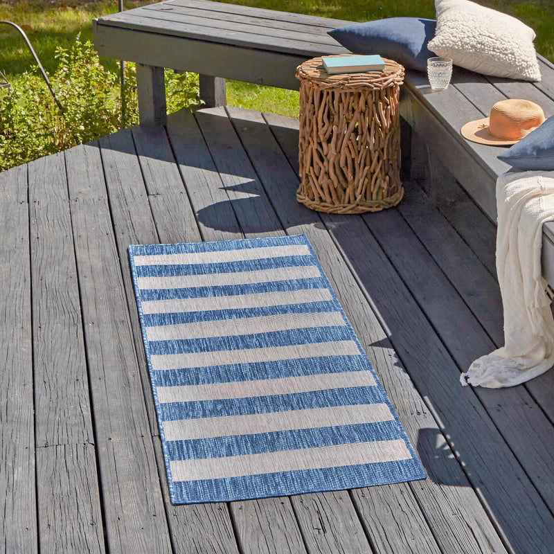 Patio Stripe Harmony Collection Area Rug -  Veranda Runner Blue  lifestyle 151