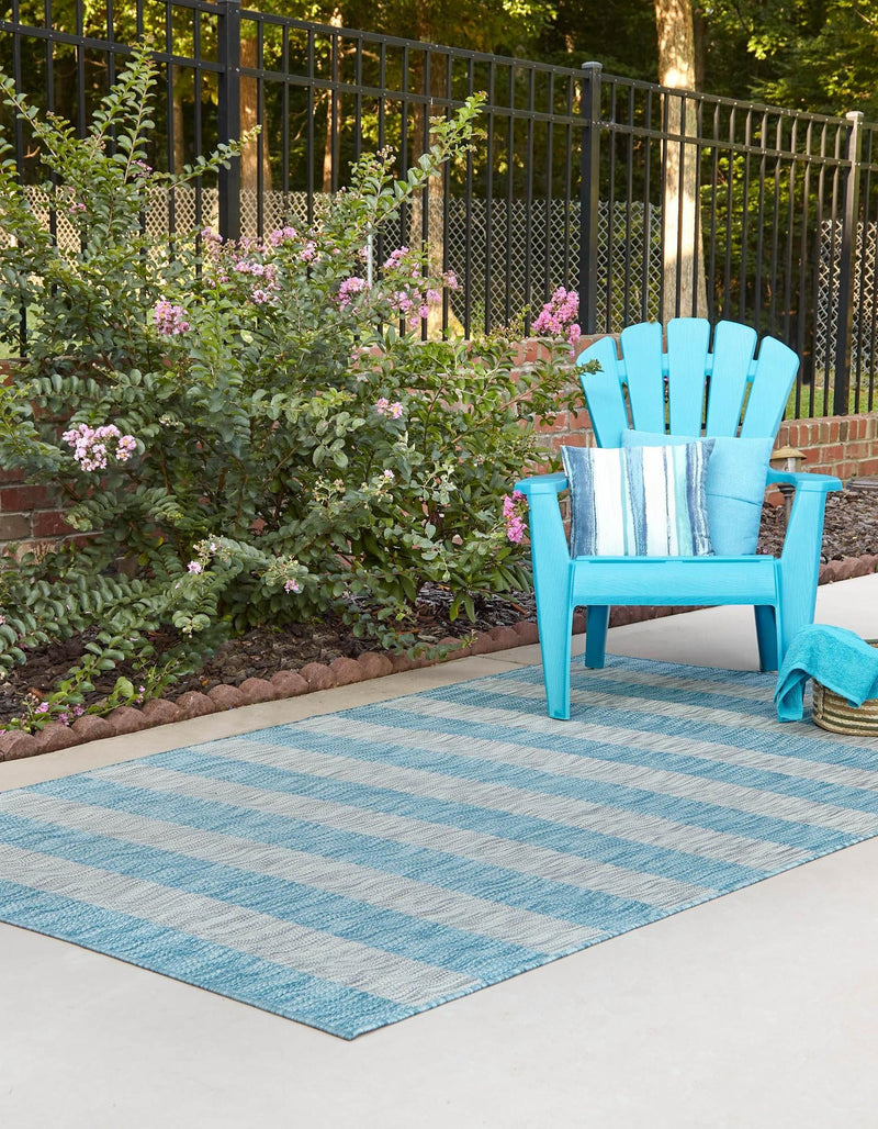 Patio Stripe Harmony Collection Area Rug -  Veranda Rectangle Light Aqua  lifestyle 15