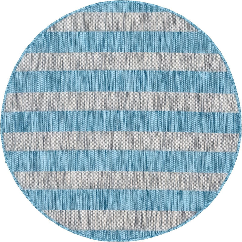 Seaside Stripes Collection Area Rug -  Veranda Round Light Aqua  lifestyle 102