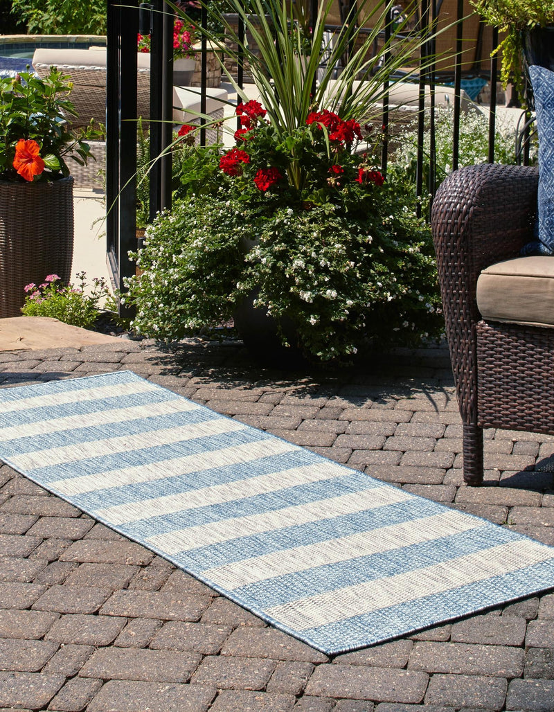 Patio Stripe Harmony Collection Area Rug -  Veranda Runner Light Aqua  lifestyle 65