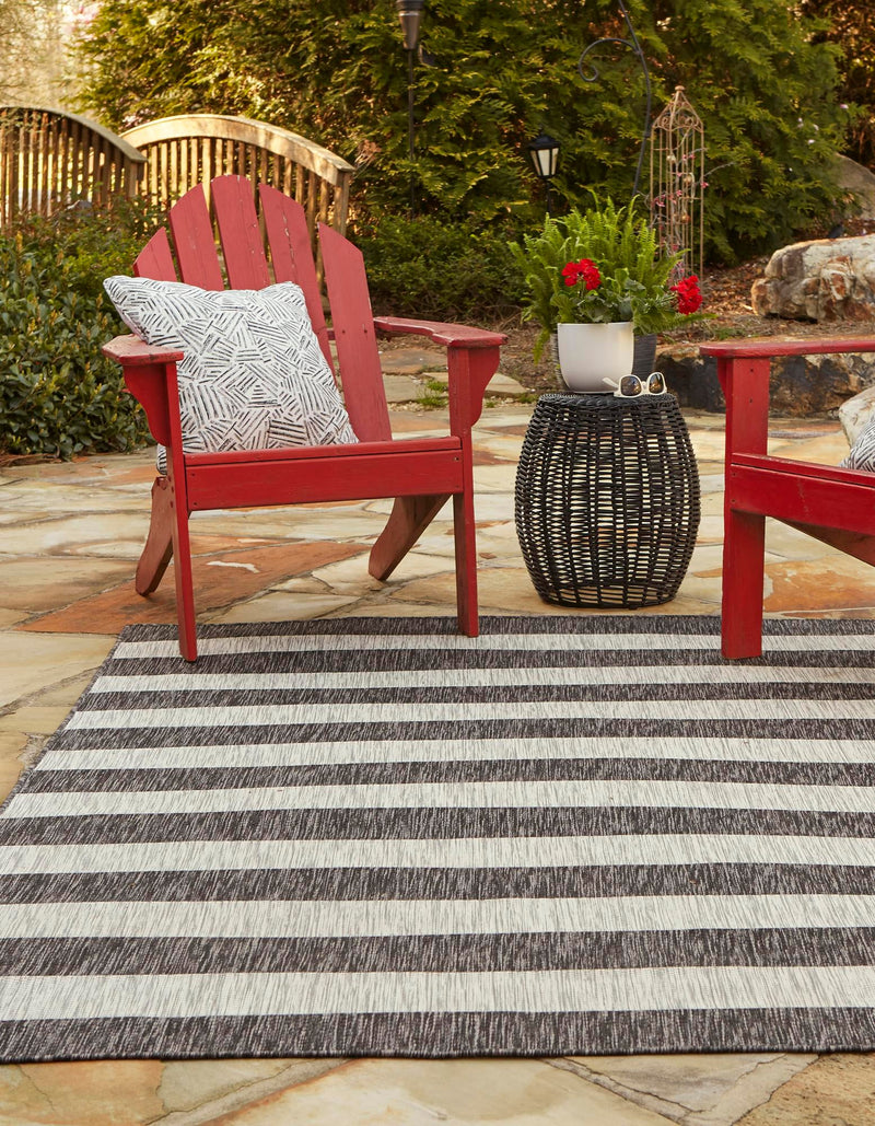 Patio Stripe Harmony Collection Area Rug -  Veranda Rectangle Charcoal Gray  lifestyle 3
