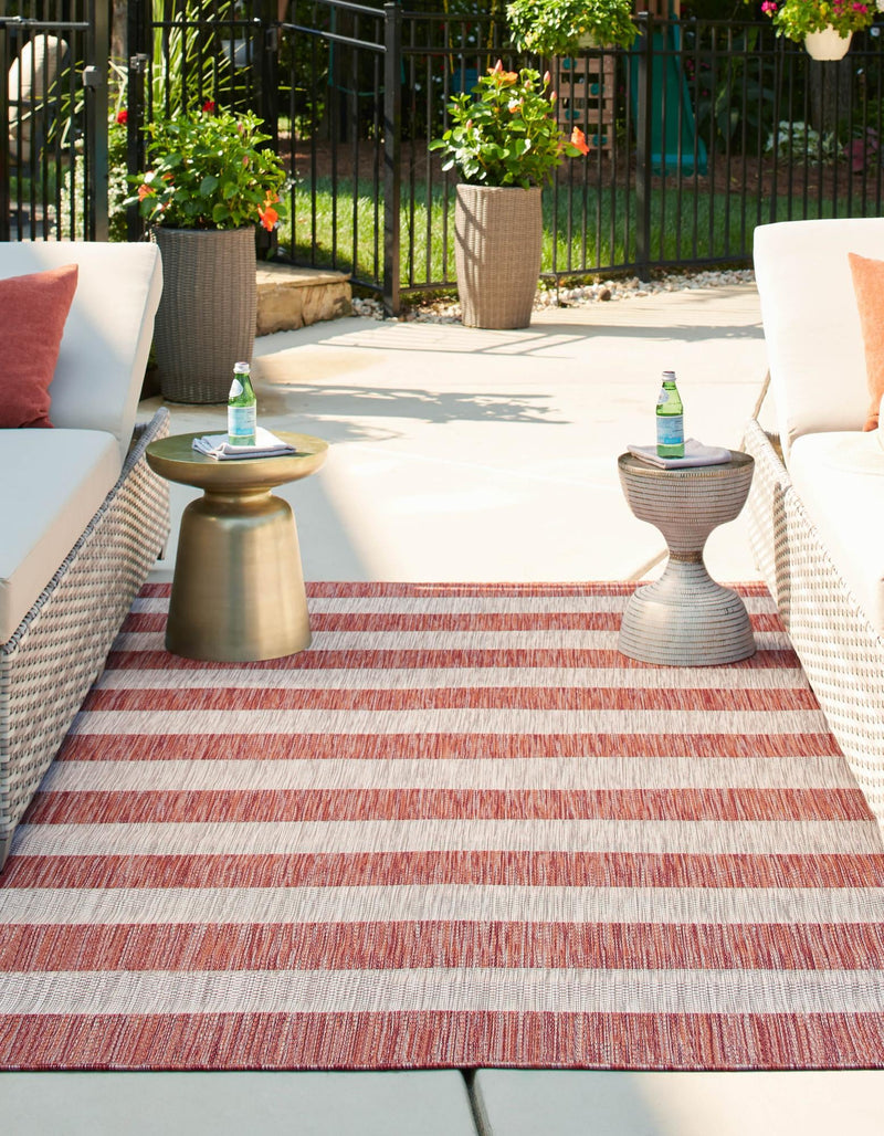 Patio Stripe Harmony Collection Area Rug -  Veranda Rectangle Rust Red  lifestyle 3