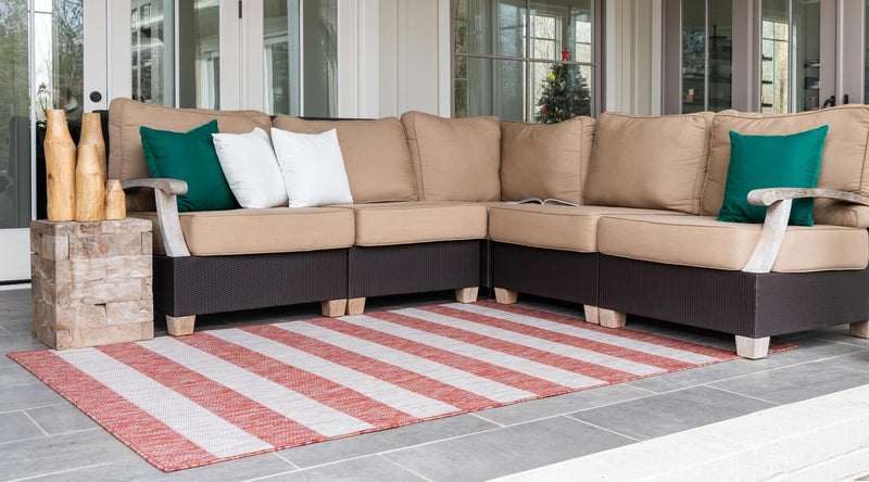 Patio Stripe Harmony Collection Area Rug -  Veranda Runner Rust Red  lifestyle 66