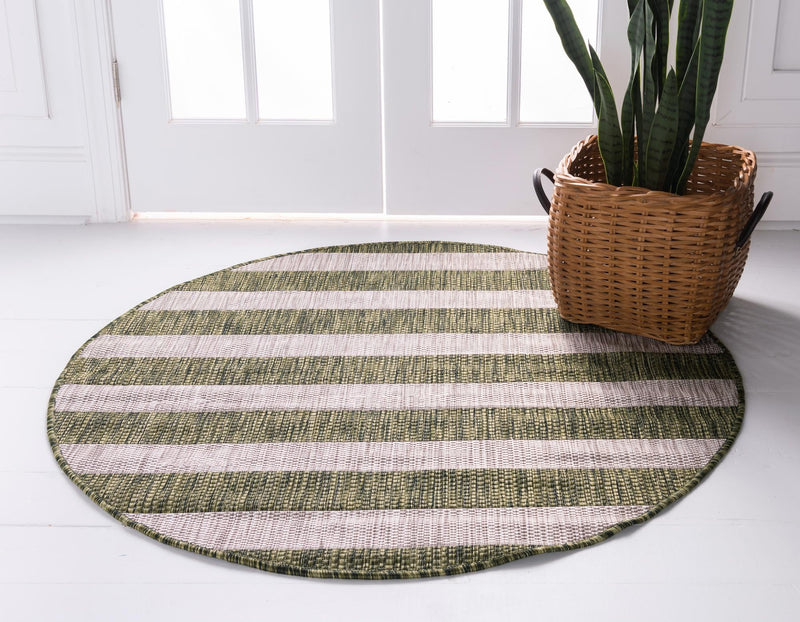 Patio Stripe Harmony Collection Area Rug -  Veranda Round Green  lifestyle 2