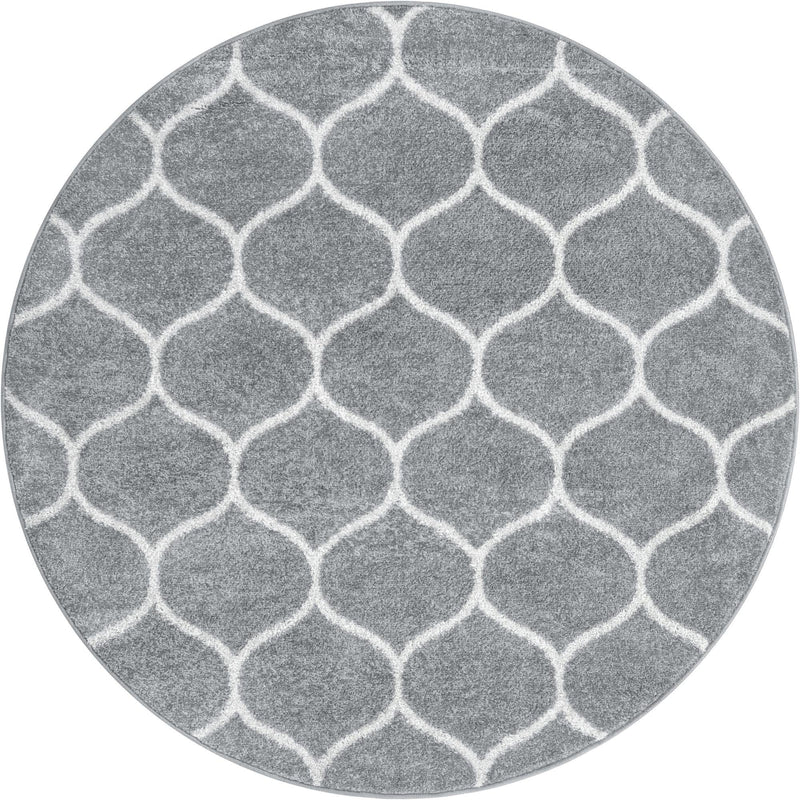 Lattice Garden Collection Area Rug -  Pergolatown (Light Gray) Round Light Gray Main