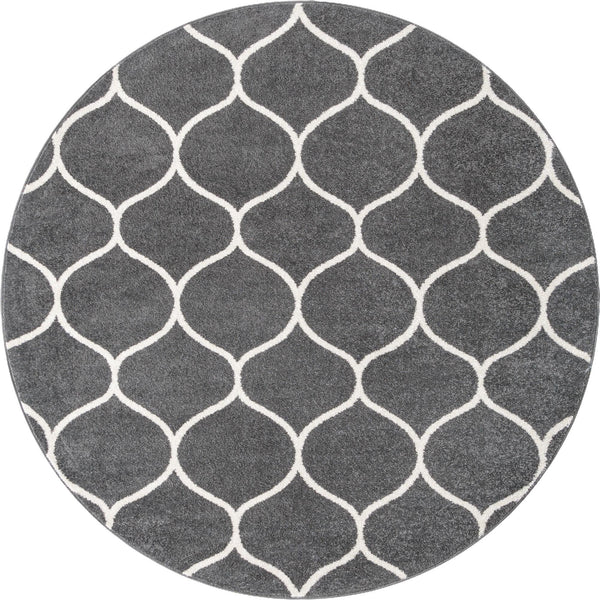 Lattice Garden Collection Area Rug -  Pergolatown (Dark Gray) Round Dark Gray Main