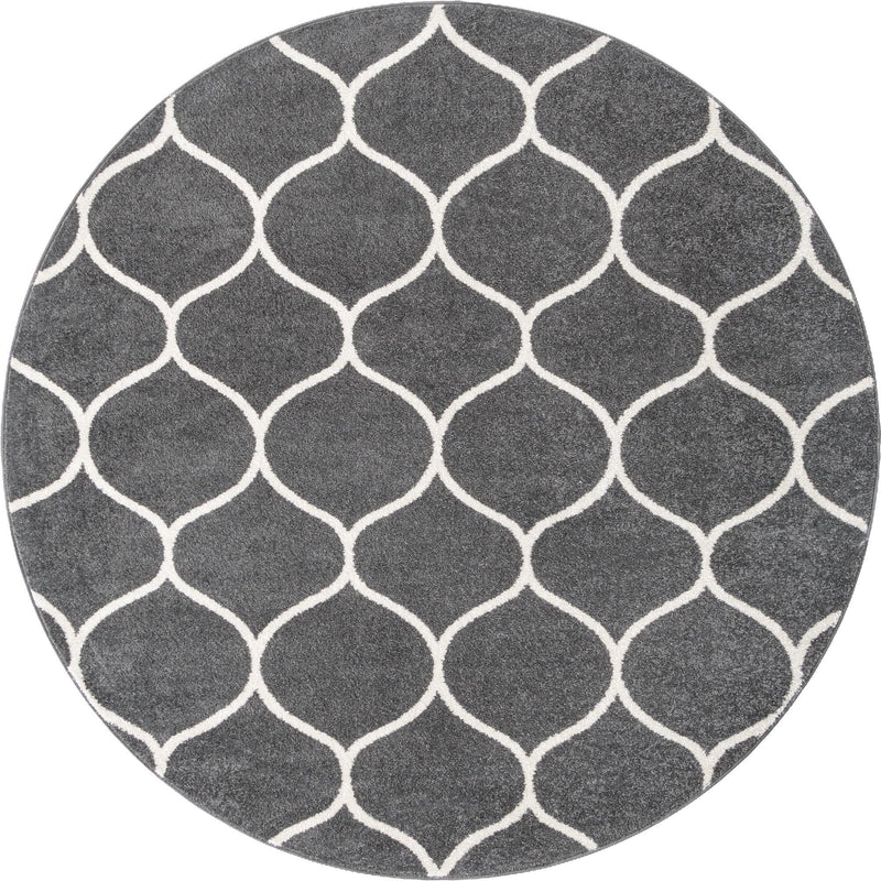 Lattice Garden Collection Area Rug -  Pergolatown (Dark Gray) Round Dark Gray Main
