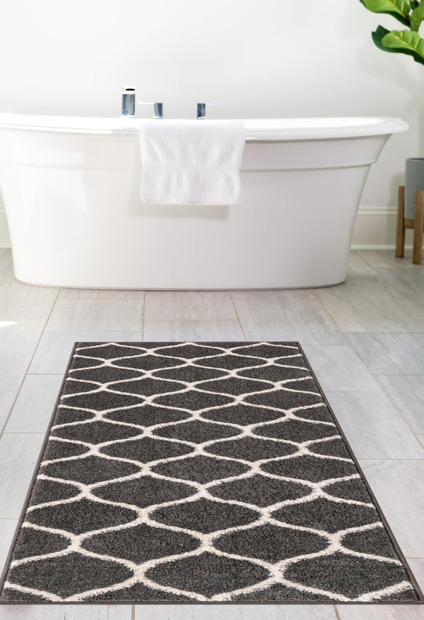 Lattice Garden Collection Area Rug -  Pergolatown (Dark Gray) Runner Dark Gray  lifestyle 4