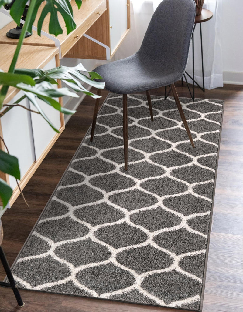 Lattice Garden Collection Area Rug -  Pergolatown (Dark Gray) Runner Dark Gray  lifestyle 6