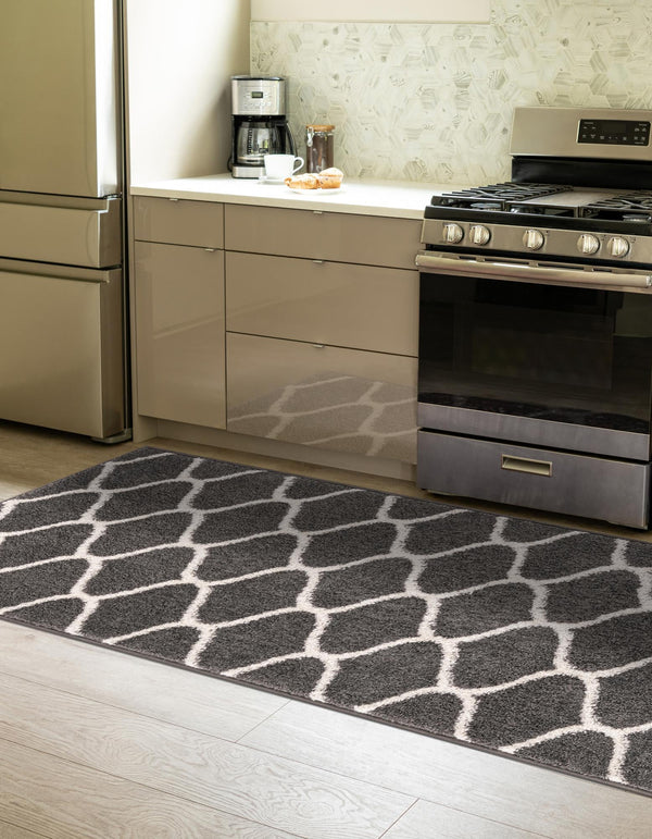 Lattice Garden Collection Area Rug -  Pergolatown (Dark Gray) Runner Dark Gray  lifestyle 24