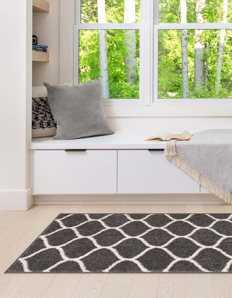 Lattice Garden Collection Area Rug -  Pergolatown (Dark Gray) Runner Dark Gray  lifestyle 29