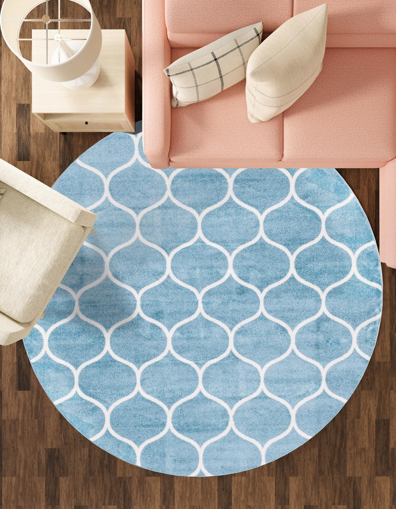 Lattice Garden Collection Area Rug -  Pergolatown (Light Blue) Round Light Blue  lifestyle 43