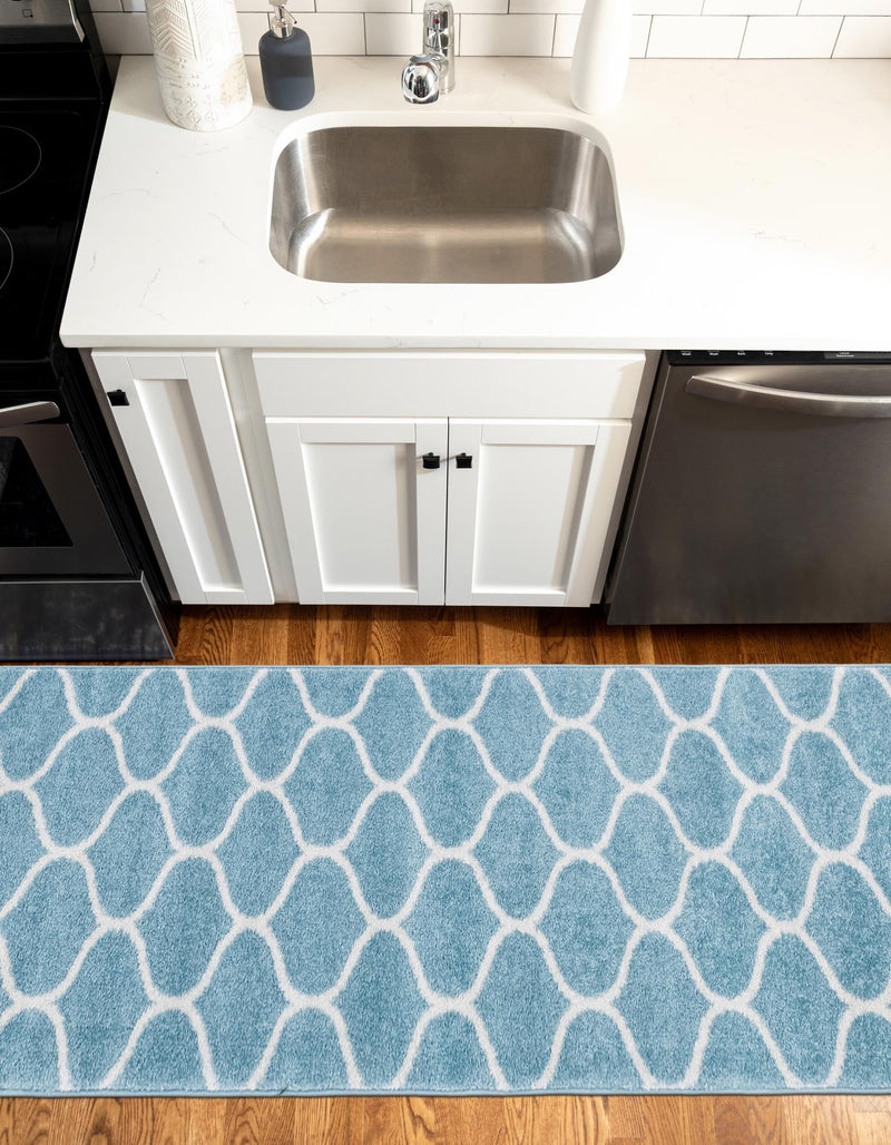 Lattice Garden Collection Area Rug -  Pergolatown (Light Blue) Runner Light Blue  lifestyle 5
