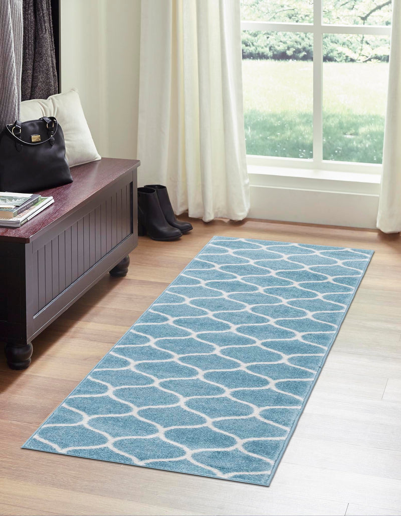 Lattice Garden Collection Area Rug -  Pergolatown (Light Blue) Runner Light Blue  lifestyle 9