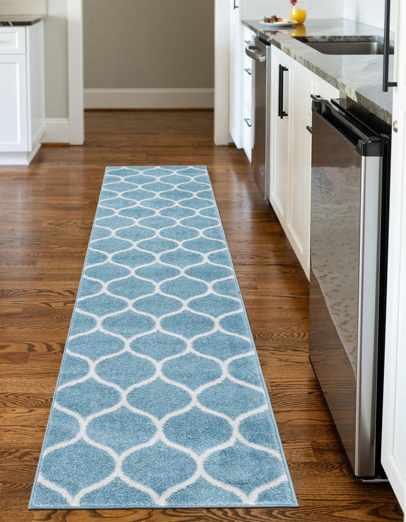 Lattice Garden Collection Area Rug -  Pergolatown (Light Blue) Runner Light Blue  lifestyle 12