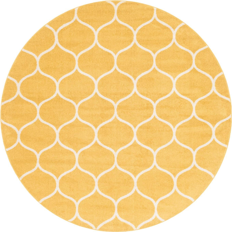 Lattice Garden Collection Area Rug -  Pergolatown (Yellow) Round Yellow Main