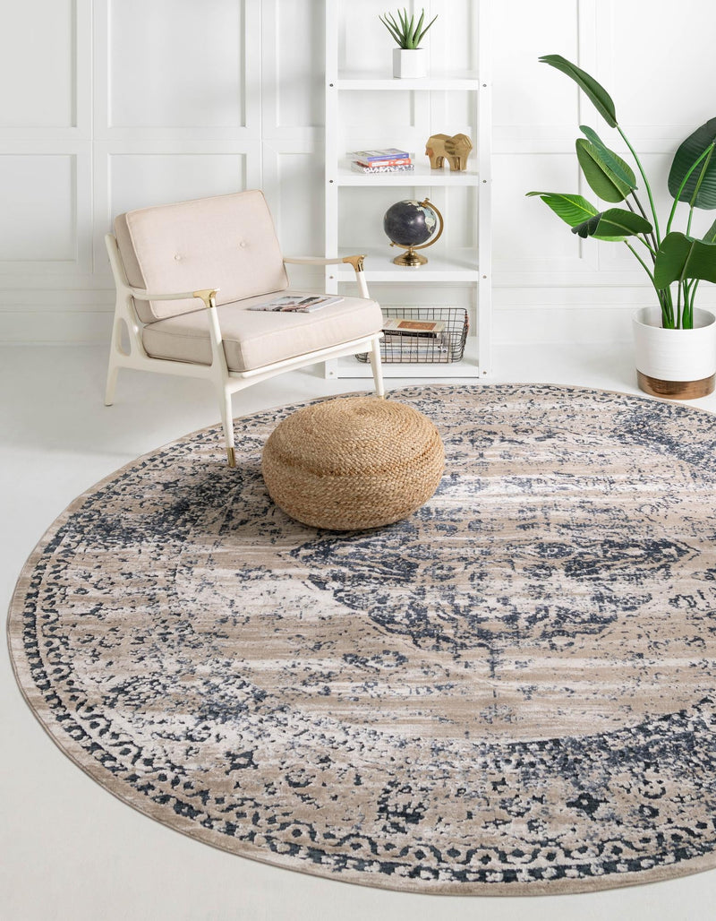 Coastal Manor Collection Area Rug -  Dunes Round Dark Blue  lifestyle 31