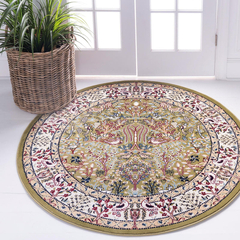 Persian Elegance Collection Area Rug -  Kerman (Green) Round Green  lifestyle 13