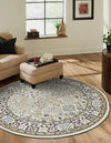 Persian Elegance Collection Area Rug -  Kerman (Ivory) Round Ivory  lifestyle 28
