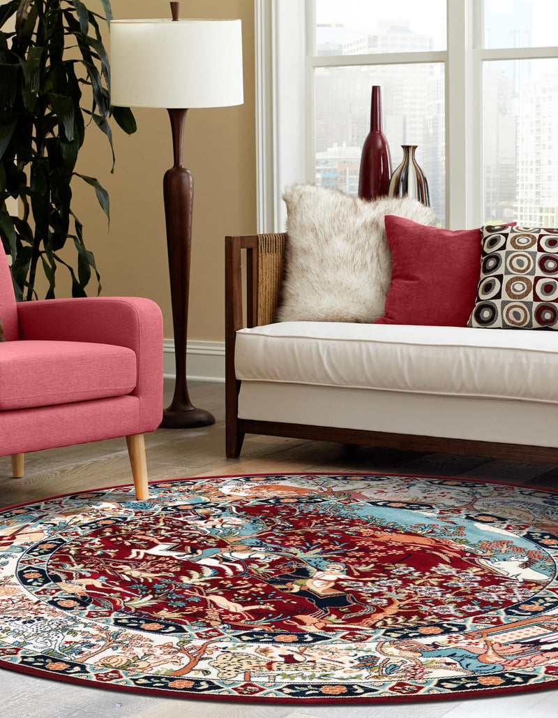 Persian Elegance Collection Area Rug -  Tabriz Round Burgundy  lifestyle 103