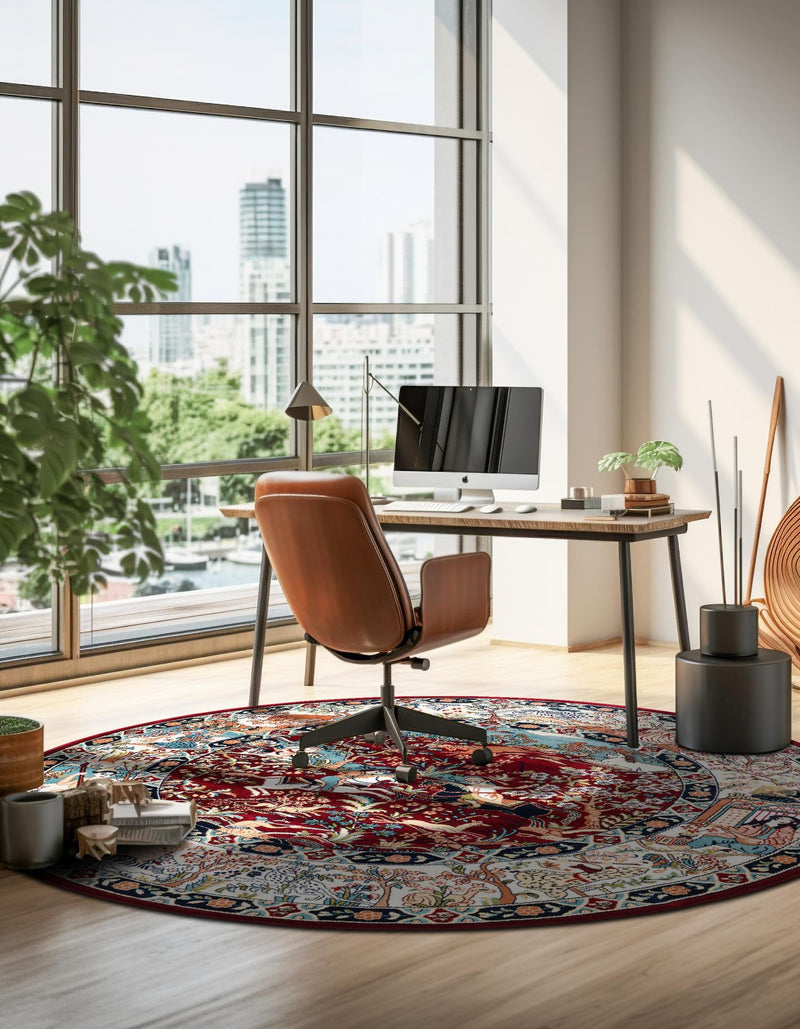 Persian Elegance Collection Area Rug -  Tabriz Round Burgundy  lifestyle 117