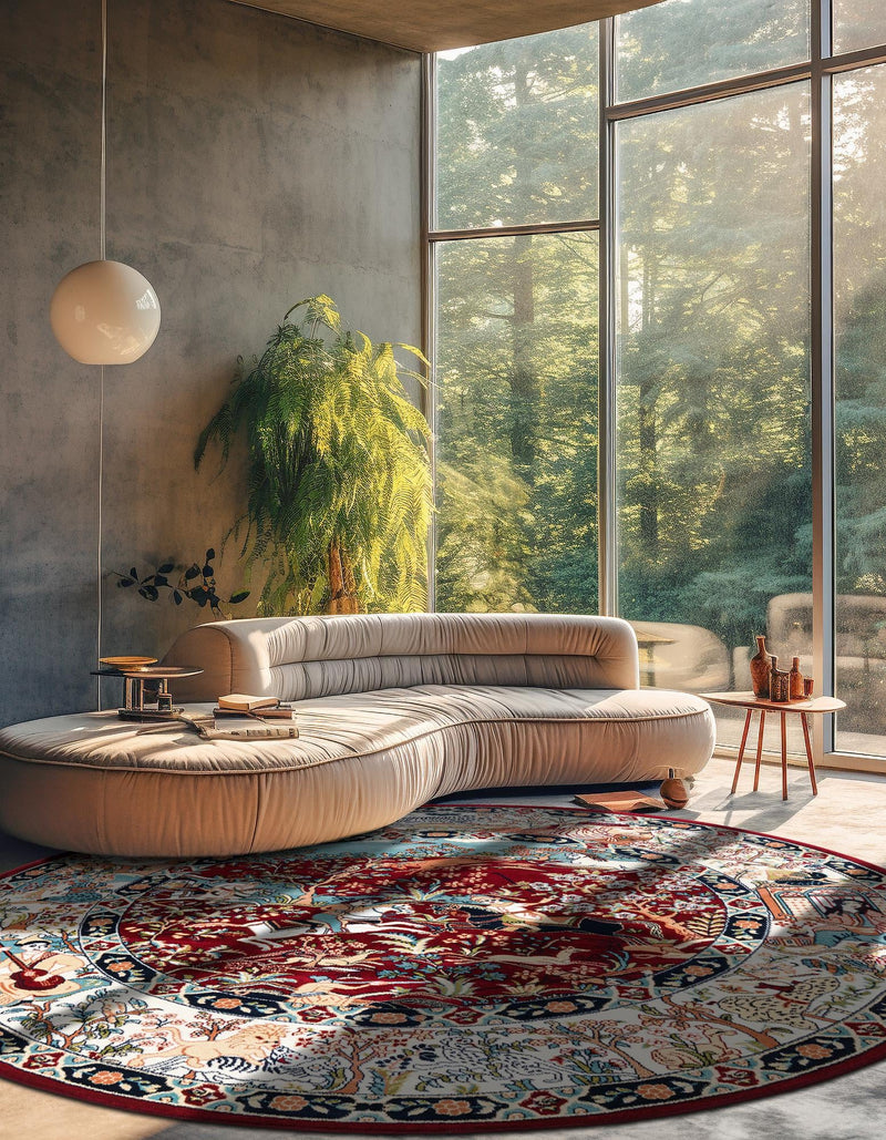 Persian Elegance Collection Area Rug -  Tabriz Round Burgundy  lifestyle 141
