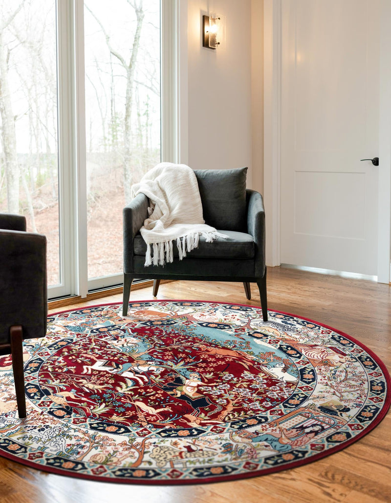 Persian Elegance Collection Area Rug -  Tabriz Round Burgundy  lifestyle 177
