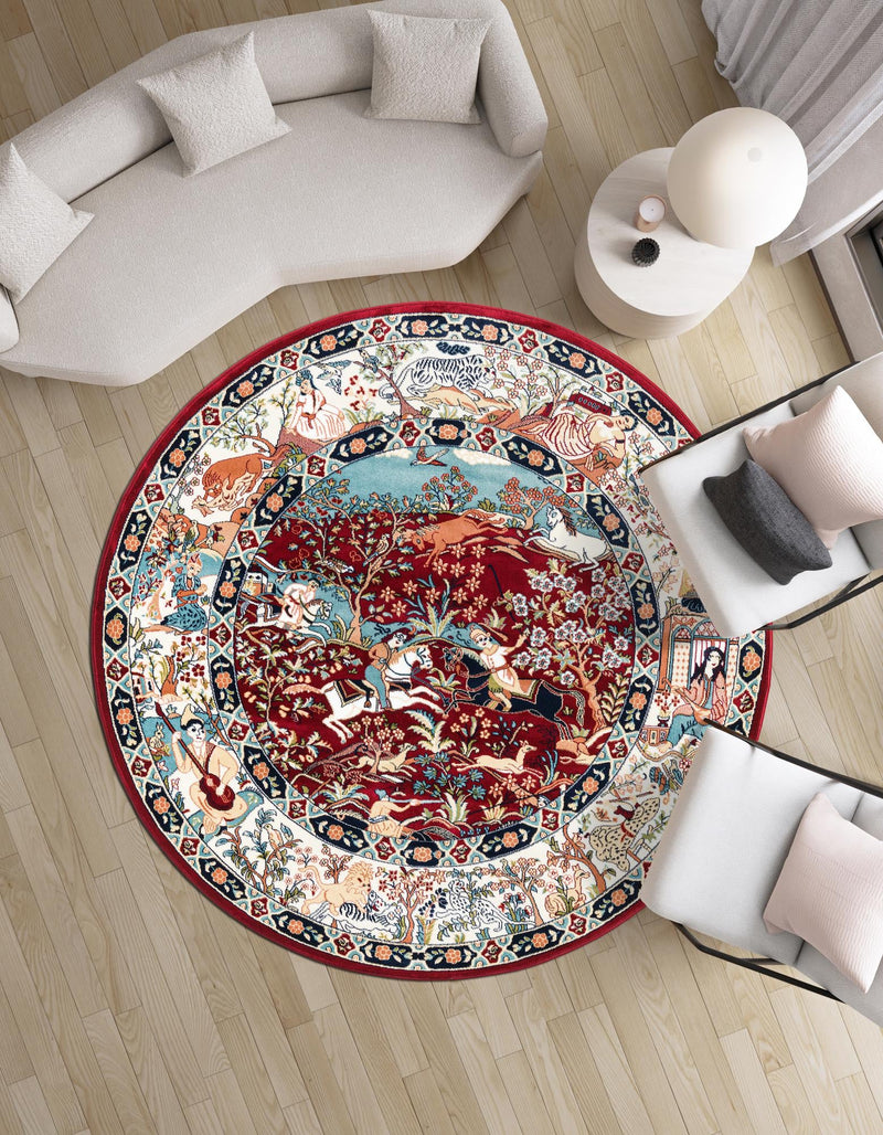 Persian Elegance Collection Area Rug -  Tabriz Round Burgundy  lifestyle 185