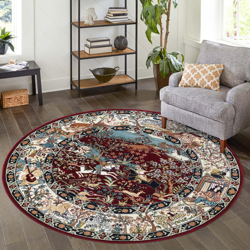 Persian Elegance Collection Area Rug -  Tabriz Round Burgundy  lifestyle 84