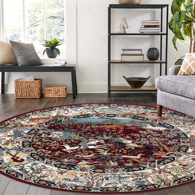 Persian Elegance Collection Area Rug -  Tabriz Round Burgundy  lifestyle 88