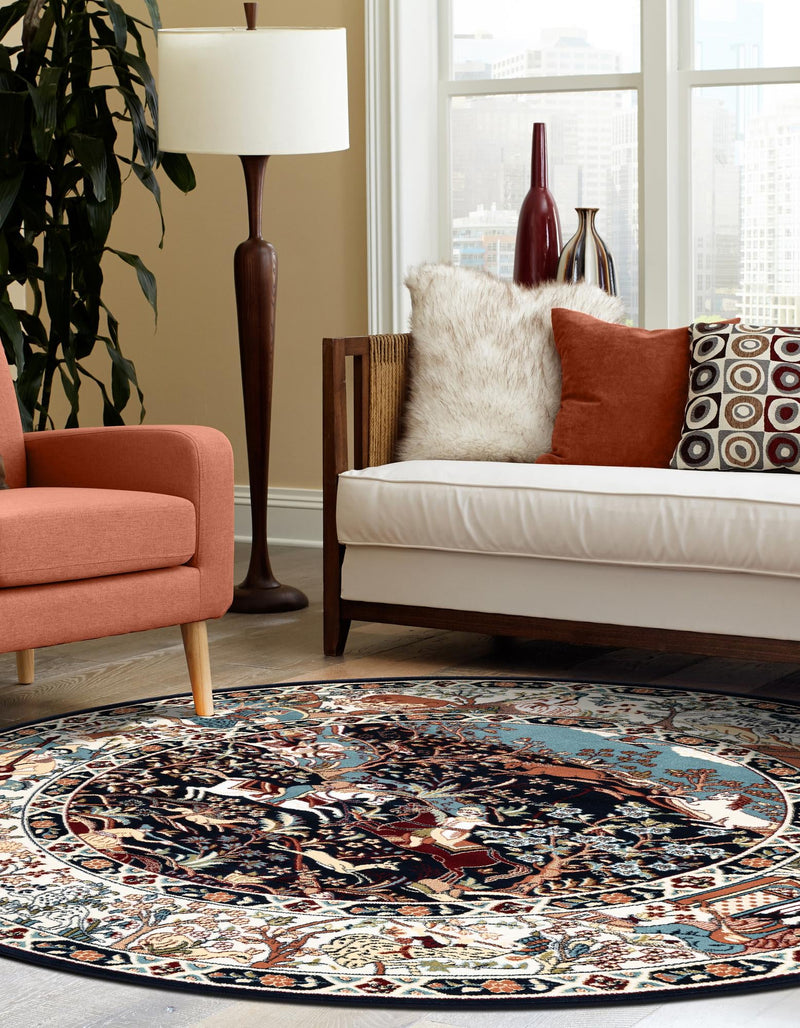 Persian Elegance Collection Area Rug -  Tabriz Round Navy Blue  lifestyle 118