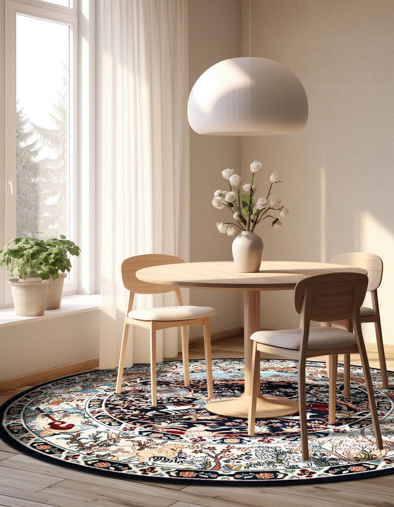 Persian Elegance Collection Area Rug -  Tabriz Round Navy Blue  lifestyle 166