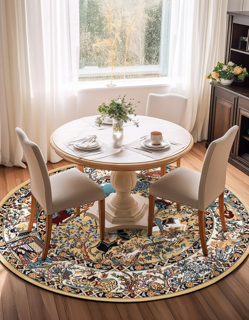 Persian Elegance Collection Area Rug -  Tabriz Round Tan  lifestyle 168