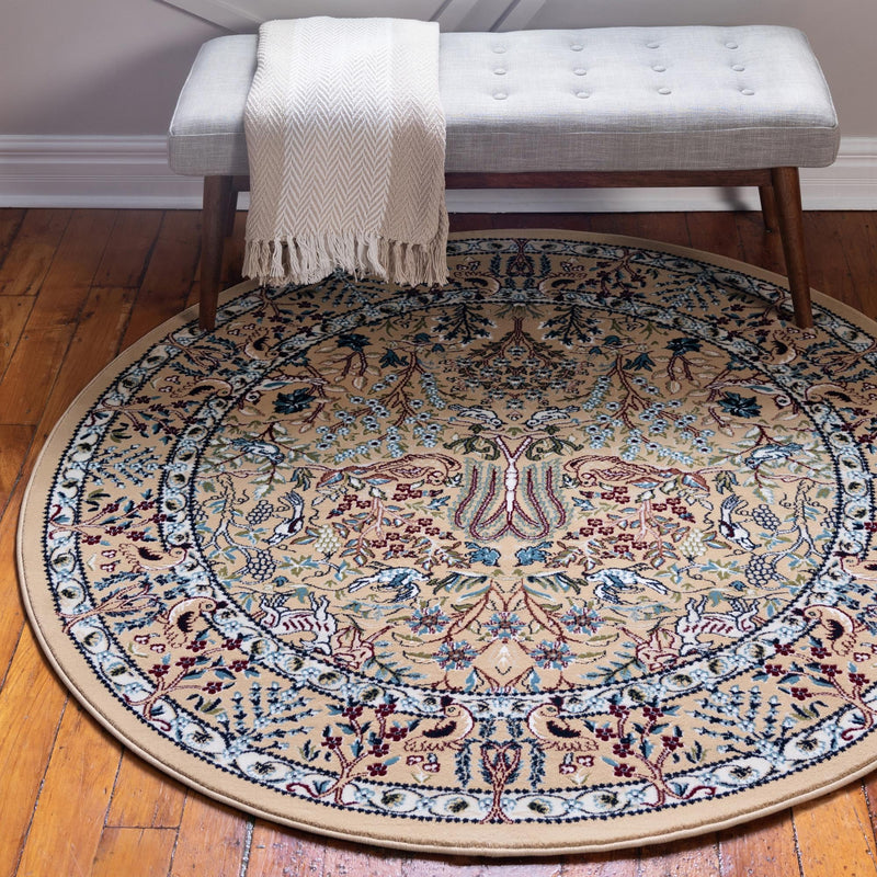 Persian Elegance Collection Area Rug -  Kerman (Beige) Round Beige  lifestyle 4
