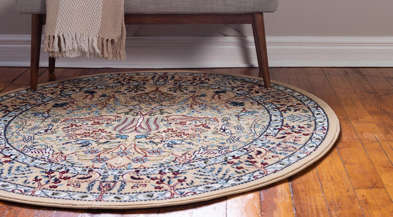 Persian Elegance Collection Area Rug -  Kerman (Beige) Round Beige  lifestyle 5